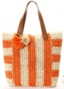 Vroue Summer Straw Beach Sak met pom-pom