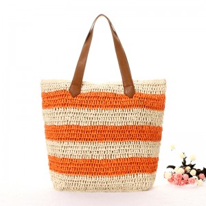 Vroue Summer Straw Beach Sak met pom-pom
