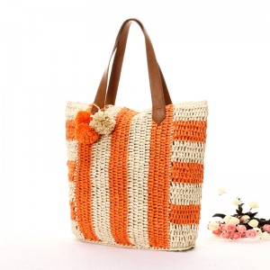 Vroue Summer Straw Beach Sak met pom-pom