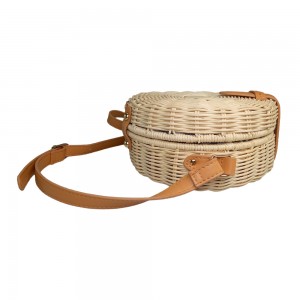 Omuz sapanlar olan kadınlar Yuvarlak Straw Çanta Plaj hasır çanta Handwoven Rattan Çanta
