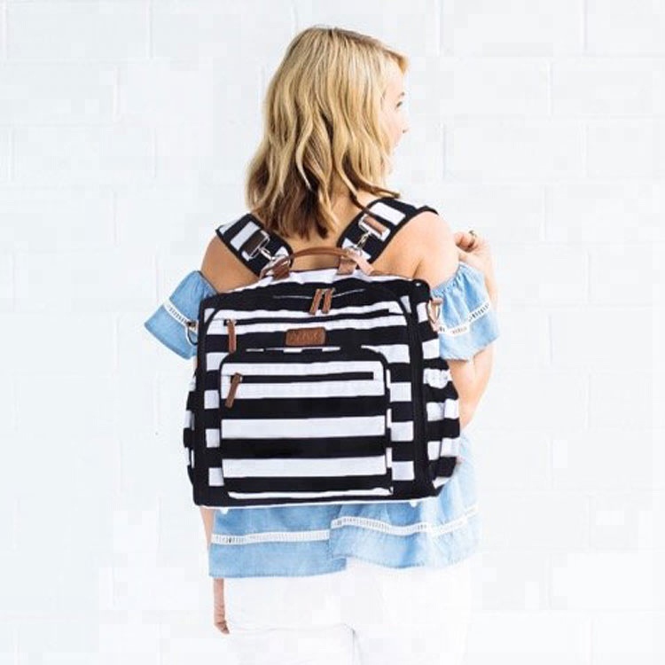 Arabası kəmər ilə Hotcake Böyük Capacity Convertible Stripe Baby Bezi Çanta Backpack