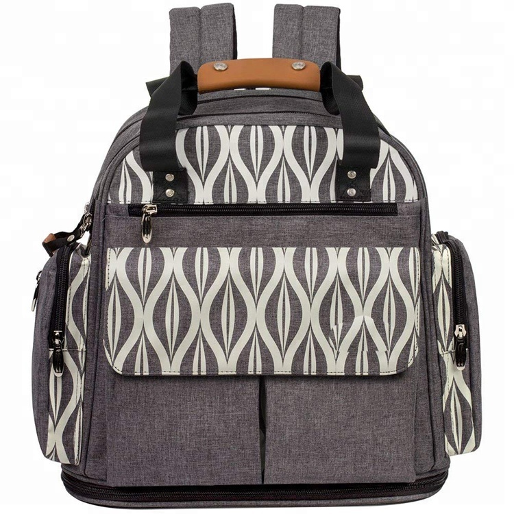 Ukuthengiswa okushisayo ngokwezifiso okungangeni manzi okuphindwe kabili kwe-zipper mummy baby diaper bag bag