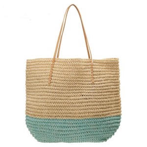 Summer Straw Tote Bag with Polyester Lining Handmade Crocheted